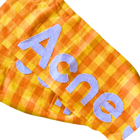 NWT $420 Acne Studios Veda Checked Wool Big Logo Scarf 80"x37" Orange Purple - Picture 4 of 13